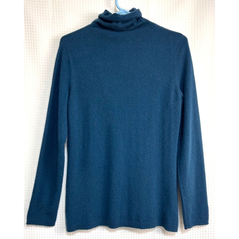 McDuff 100% Cashmere Teal Mock Neck Women's size M Pullover Sweater a5 - Picture 2 of 7